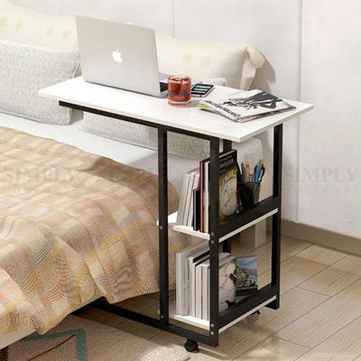 Bedside Laptop Table with Wheels & Bookshelves