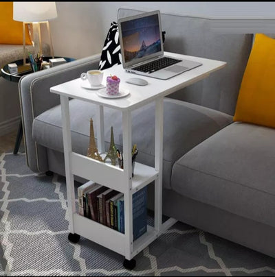 Bedside Laptop Table with Wheels & Bookshelves