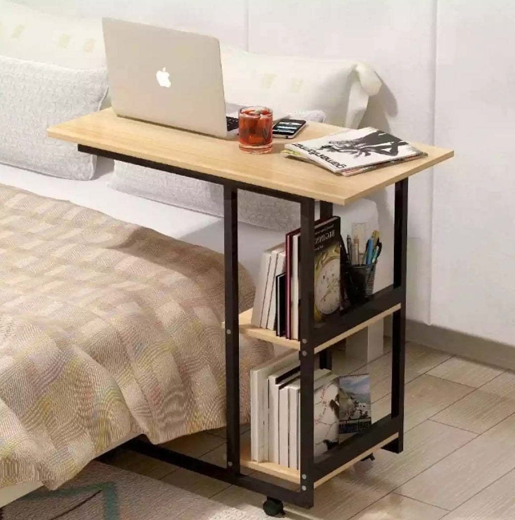 Bedside Laptop Table with Wheels & Bookshelves