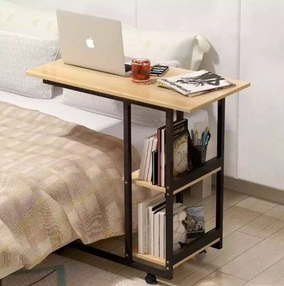 Bedside Laptop Table with Wheels & Bookshelves