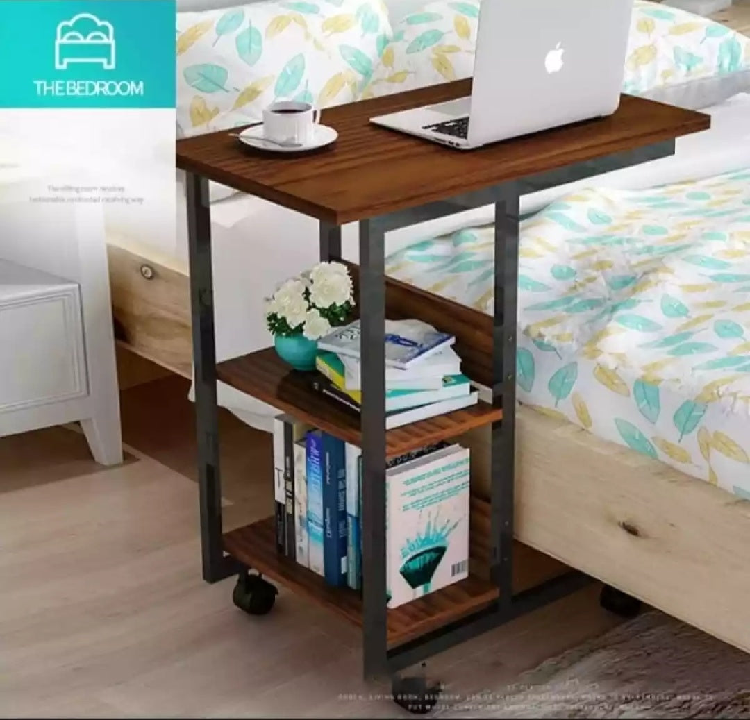 Bedside Laptop Table with Wheels & Bookshelves