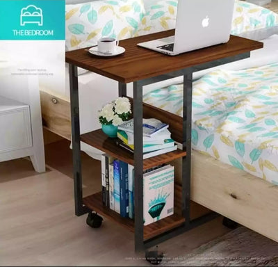 Bedside Laptop Table with Wheels & Bookshelves