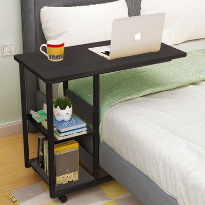 Bedside Laptop Table with Wheels & Bookshelves